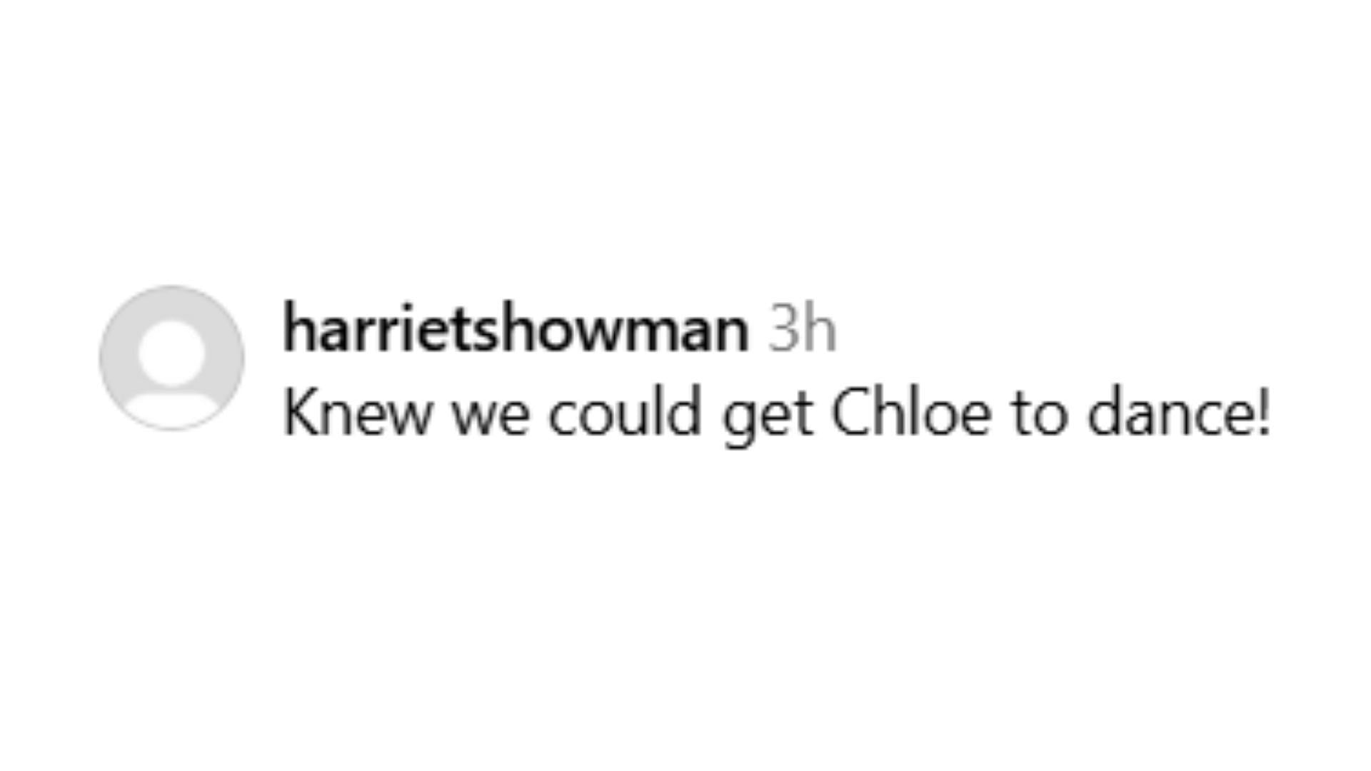 Comment on Chloe Kitts&#039; dance moves (Image Source: @staley05/Instagram)
