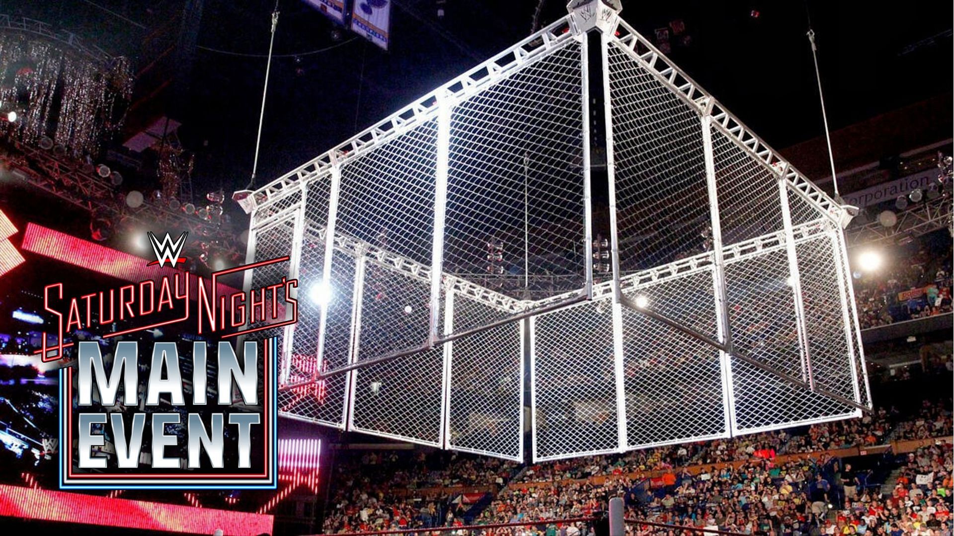 Steel Cage hanging atop the ring [Image Source: WWE.com]