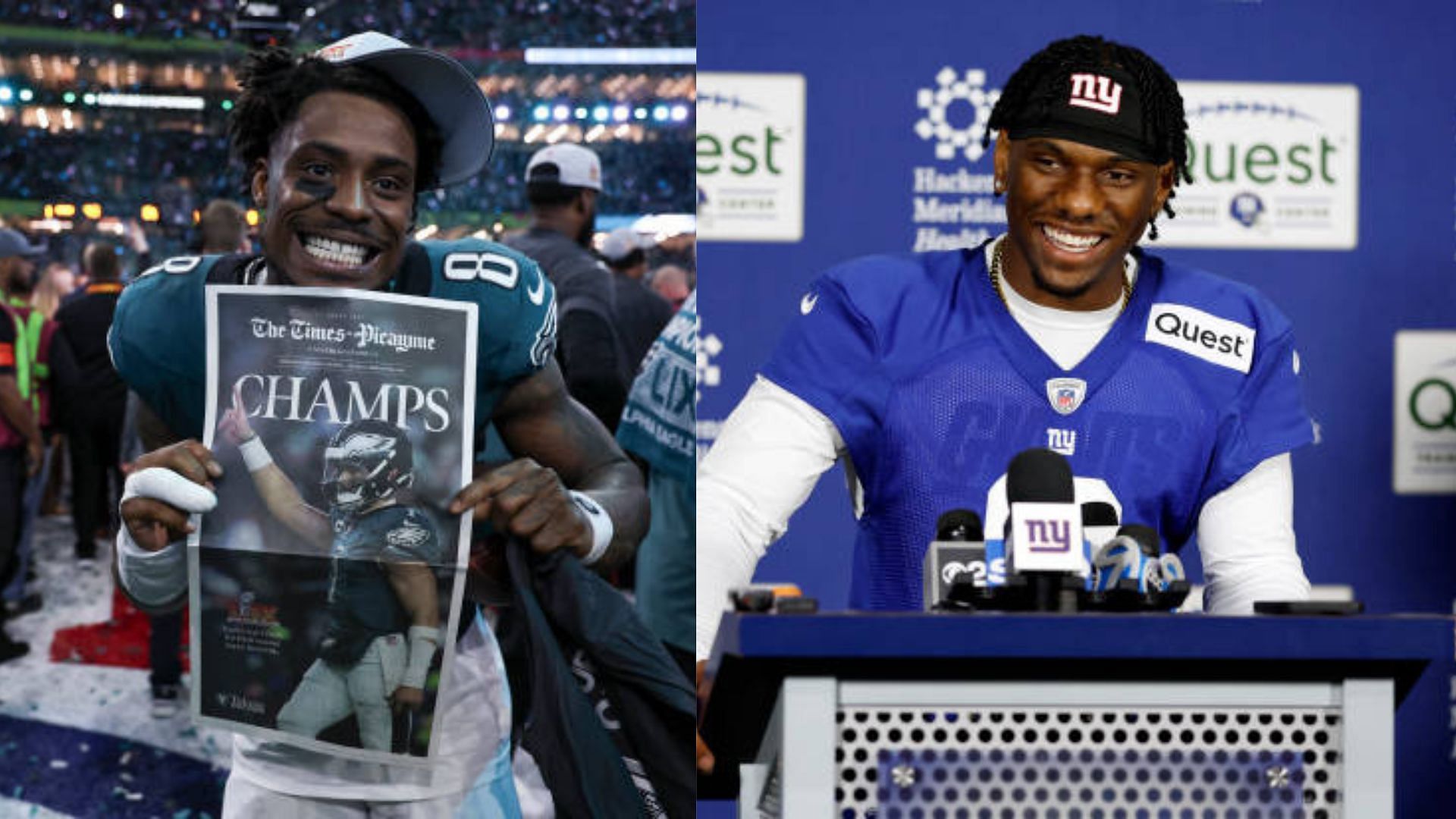 CJ Gardner-Johnson is being accused of targeting Malik Nabers. (Photos via Getty Images)