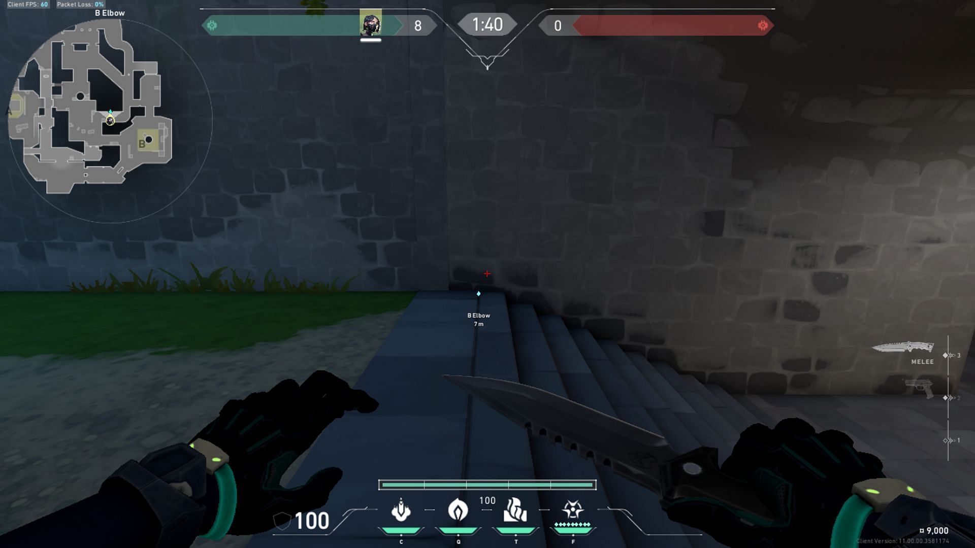 Stand tucked into the wall according to the ping (Image via Riot Games)