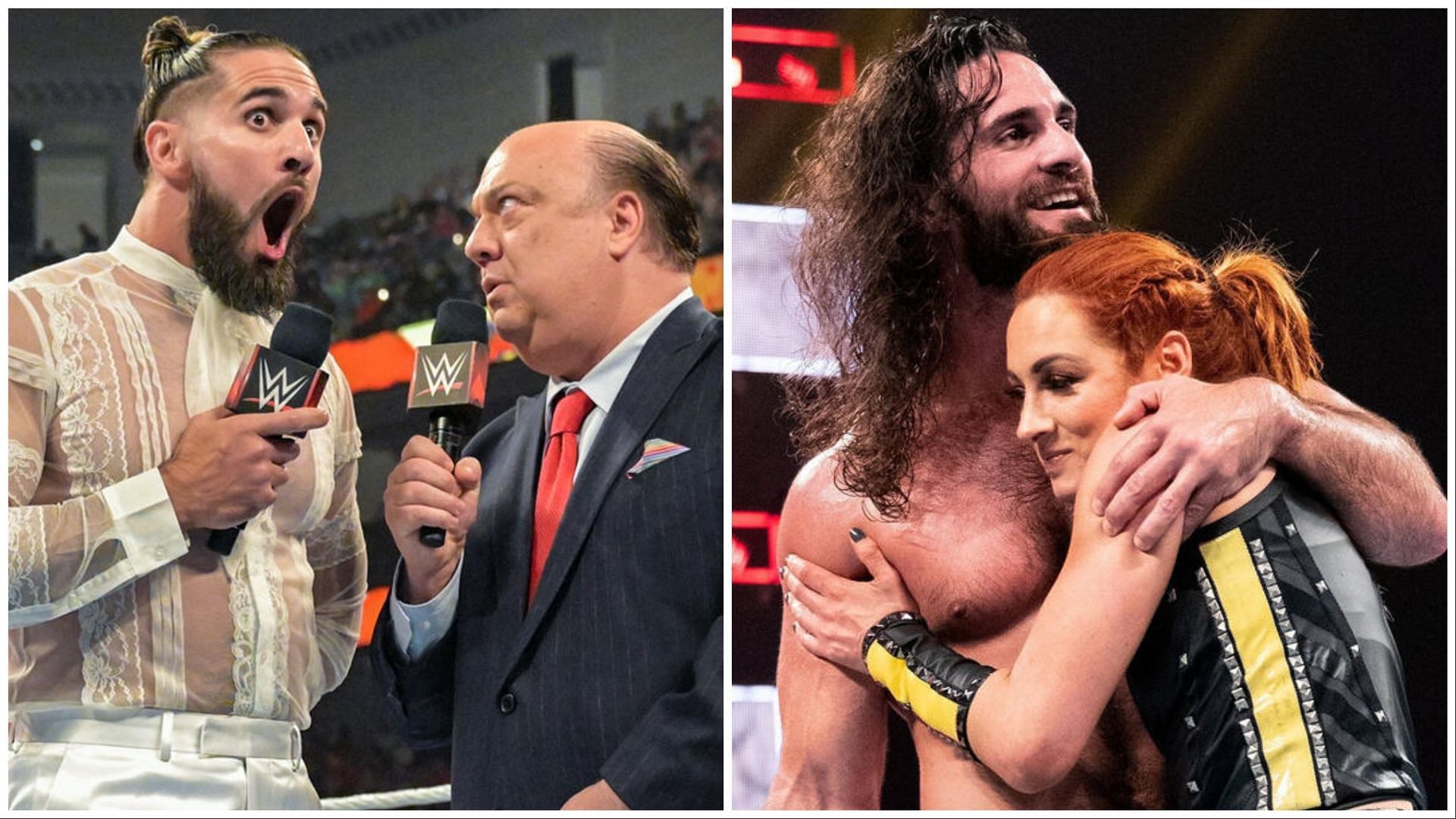 Seth Rollins, Paul Heyman and Becky Lynch. (Photos: WWE.com)