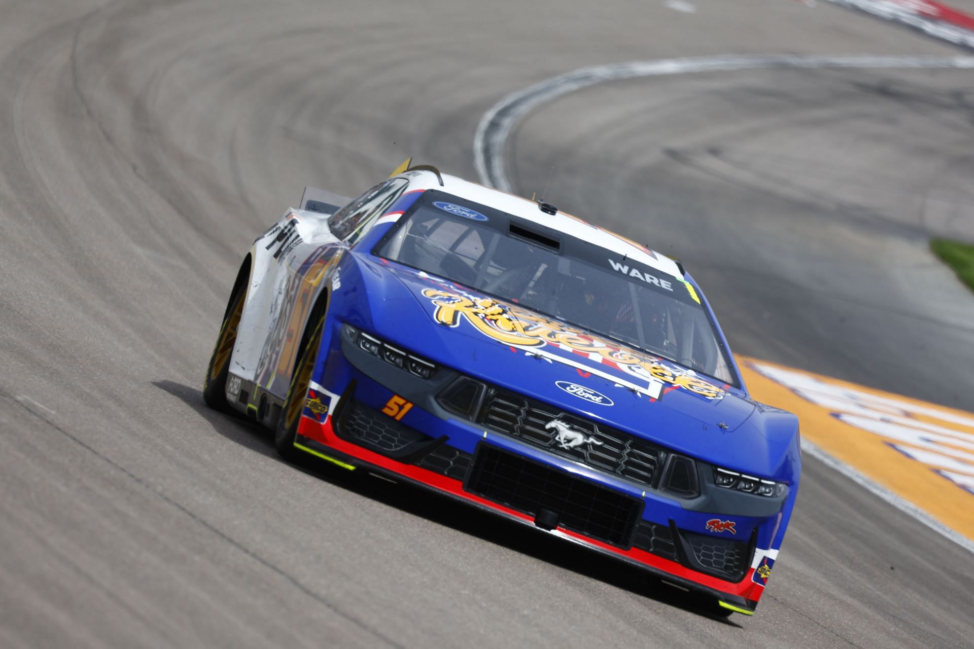 Cody Ware (#51 Rick Ware Racing Evel Knievel/Parts Plus Ford) during the Pennzoil 400 NASCAR Cup Series race on March 16, 2025, at Las Vegas Motor Speedway in Las Vegas, NV. - Source: Getty