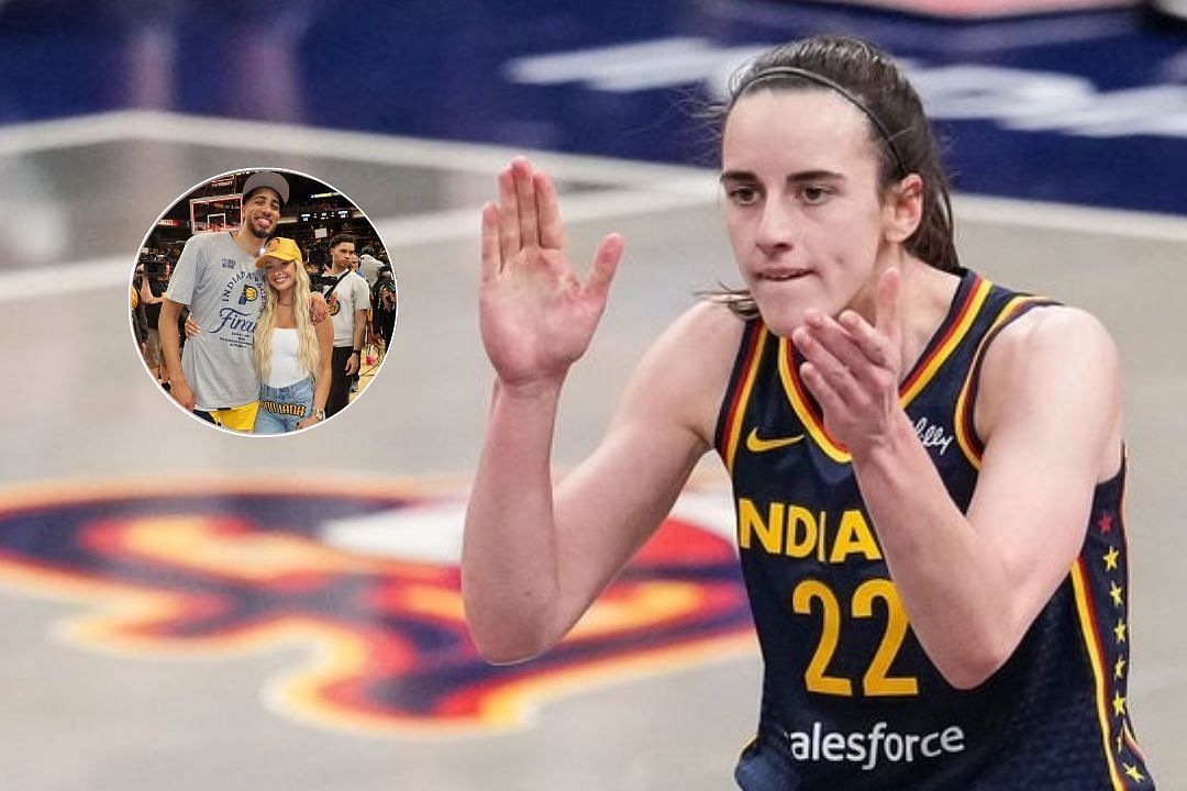 Indiana Fever guard Caitlin Clark applauds after a scoring a point at the Gainbridge Fieldhouse during an WNBA game, Tyrese Haliburton and his girlfriend Jade Jones after winning the Easter Conference final