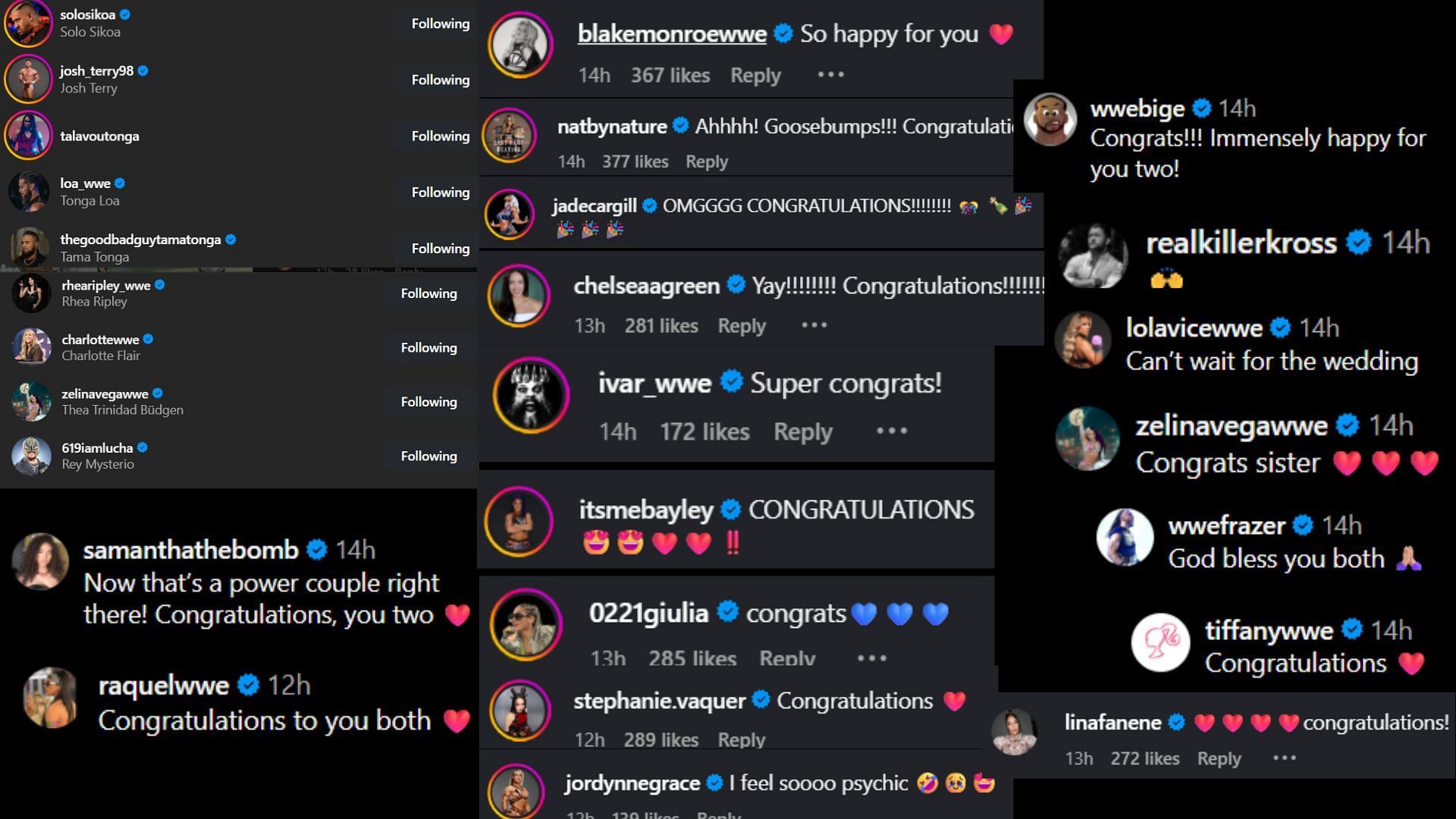 Screenshots of stars&#039; likes and comments [Image credit: Kelani Jordan&#039;s Instagram]