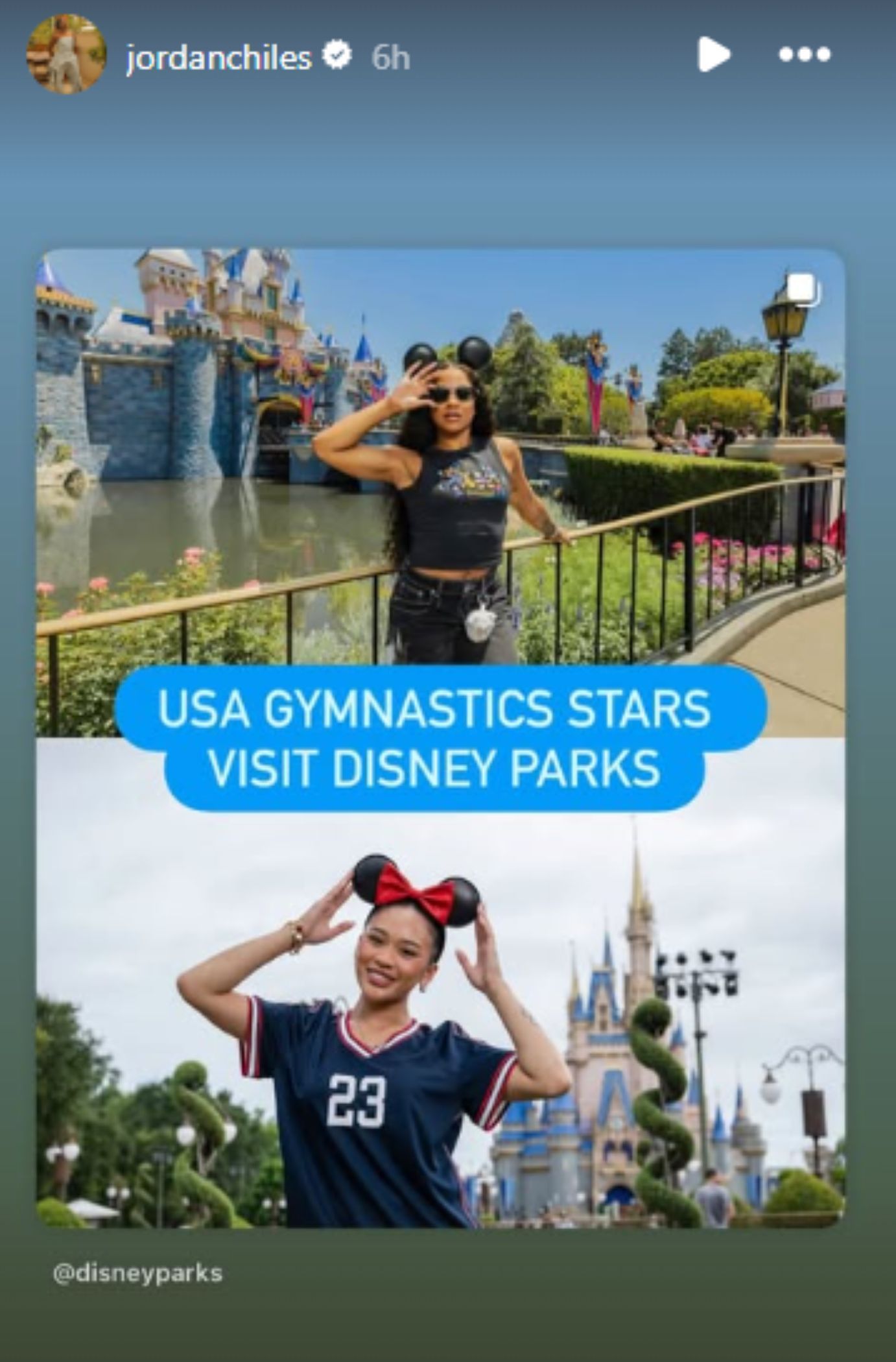Screengrab of Jordan Chiles&#039; Instagram story about her visit to Disney Parks [Image Source : Jordan Chiles&#039; Instagram]