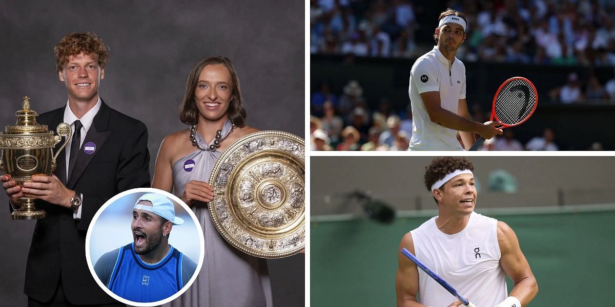 (L) Jannik Sinner and Iga Swiatek, (inset) Nick Kyrgios, (top left) Taylor Fritz, (bottom left) Ben Shelton. (Photos: Getty)