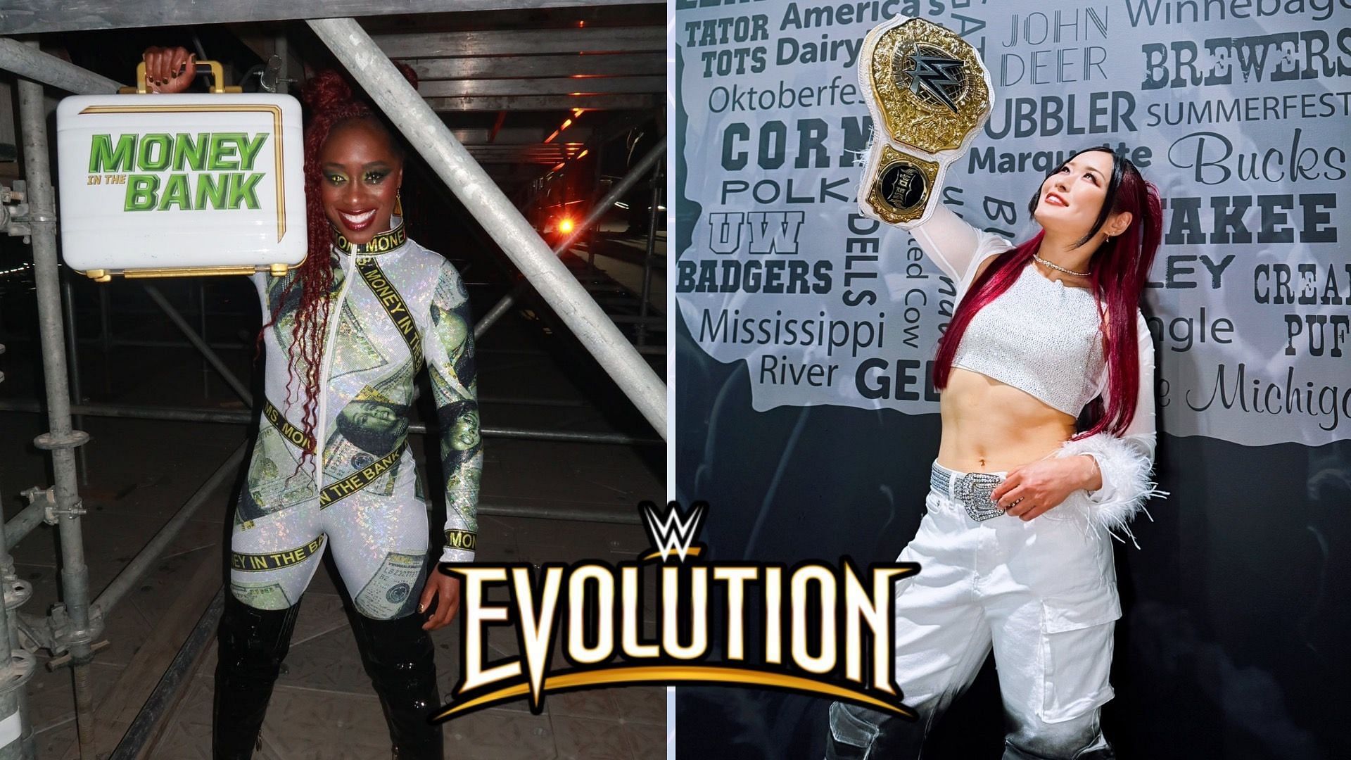 Will Naomi and Iyo Sky see their fortunes change at Evolution? (Image Credits: Trinity Fatu on X; Iyo Sky on X; WWE.com).
