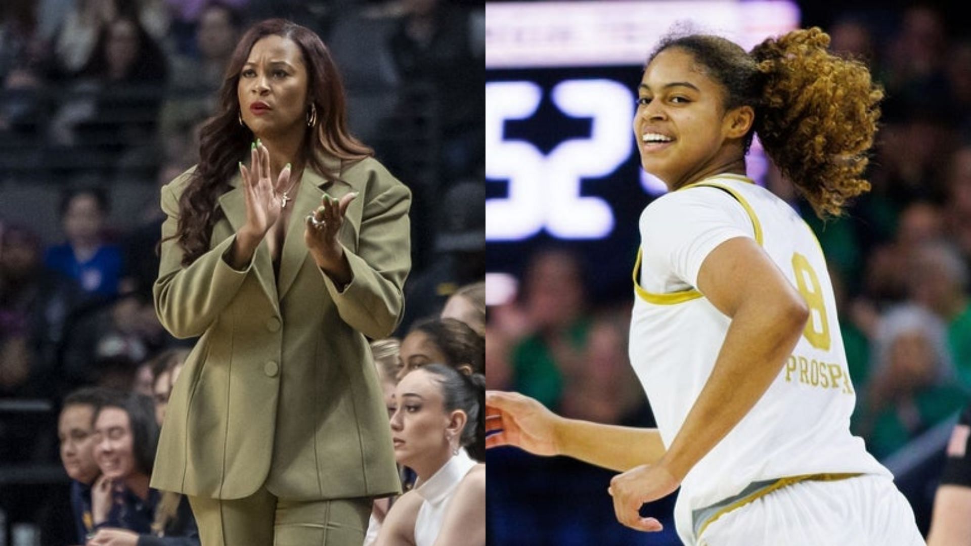Notre Dame coach Niele Ivey and Cassandre Prosper. Source: Imagn