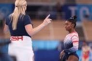 Simone Biles during the floor routine in gymnastics: Source - Getty