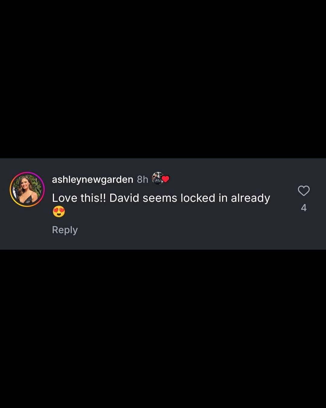 Screenshot of Ashley Newgarden&#039;s comment under Erik Jones&#039; post @ashleynewgarden