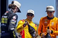 Colton Herta (L), Alex Palou, Christian Lundgaard (R) at the NTT INDYCAR Series Java House Grand Prix of Monterey - Source: Getty
