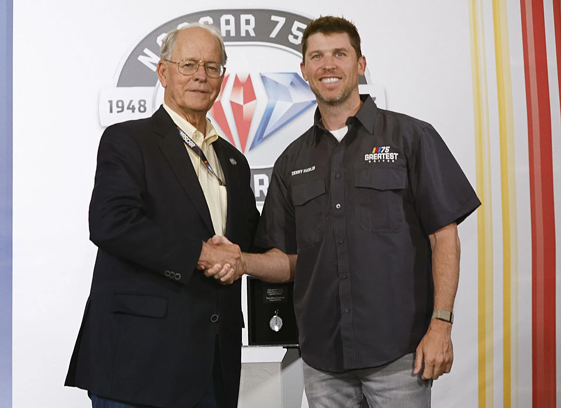 Chairman Jim France with Denny Hamlin at Darlington. Source: Getty