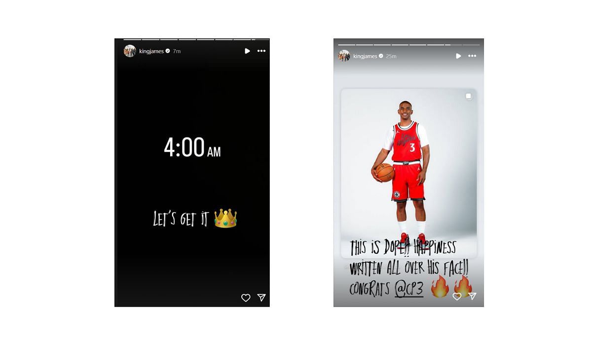 LeBron James congratulates Chris Paul and posts a pre-work out story (Source: Instagram/LeBron James)