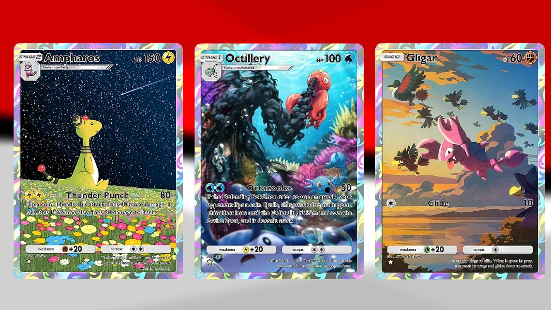 Ampharos, Octillery, and Gligar in Wisdom of Sea and Sky (Image via TPC)