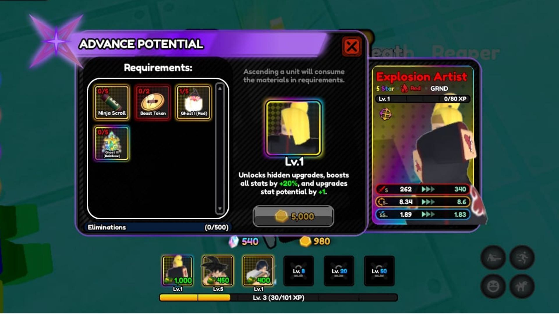All items for the unit&#039;s ascension (Image via Roblox)