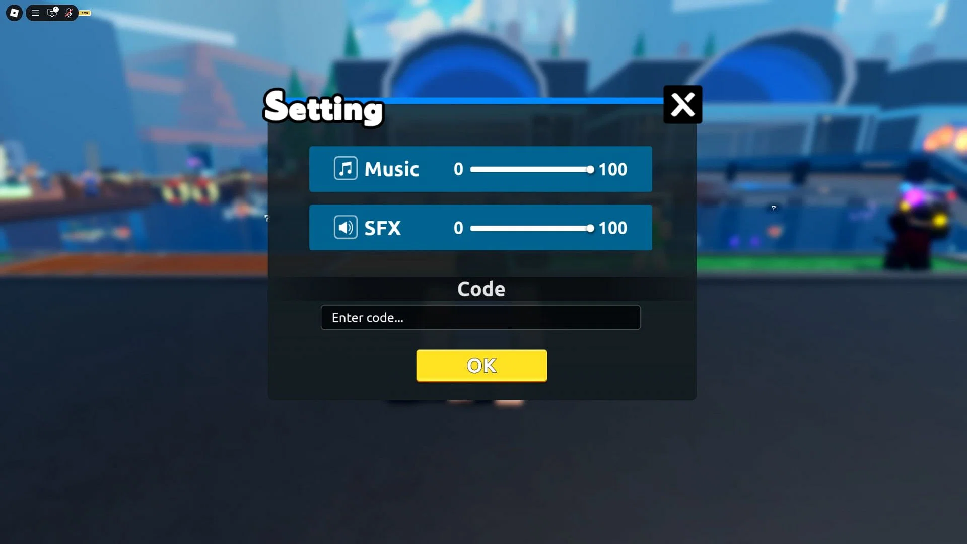 Redeem codes in Fish and Fight (Image via Roblox)