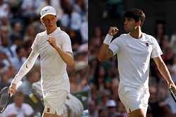 Pictures: Carlos Alcaraz and Jannik Sinner's parents locked in tense focus at Wimbledon as their sons engage in blockbuster final