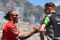 Lewis Hamilton applauds Nico Hulkenberg for securing his first F1 podium at British GP