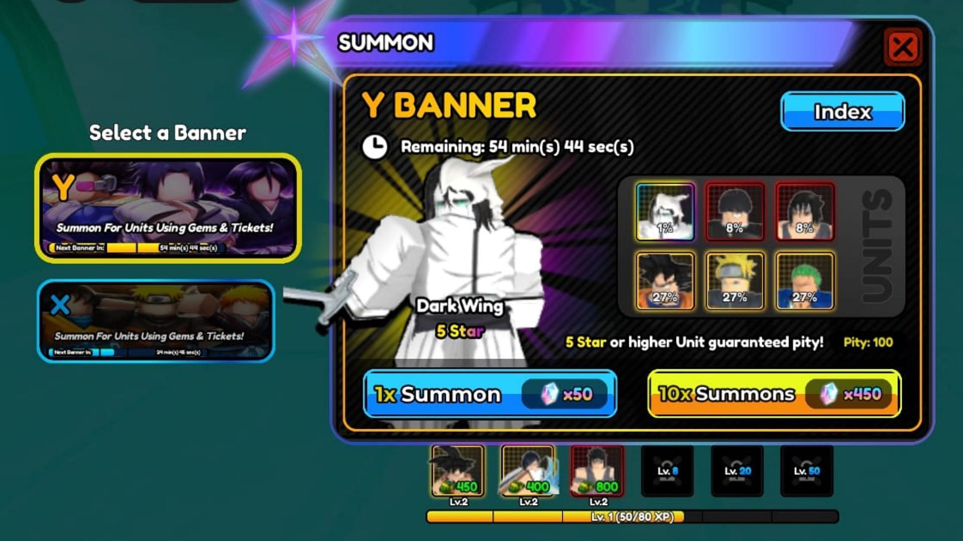 Dark Wing in the Summon banners (Image via Roblox)