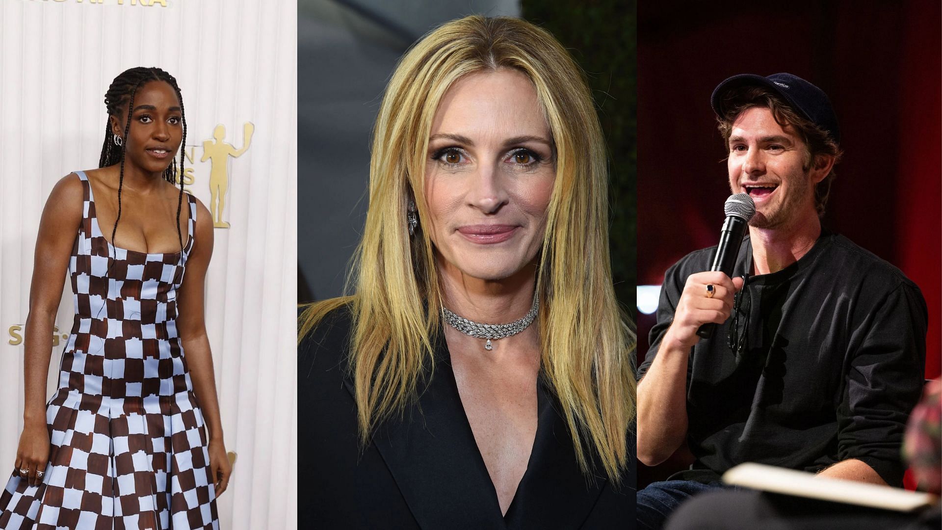 After the Hunt cast includes Julia Roberts, Andrew Garfield and Ayo Edebiri (Images via Getty)