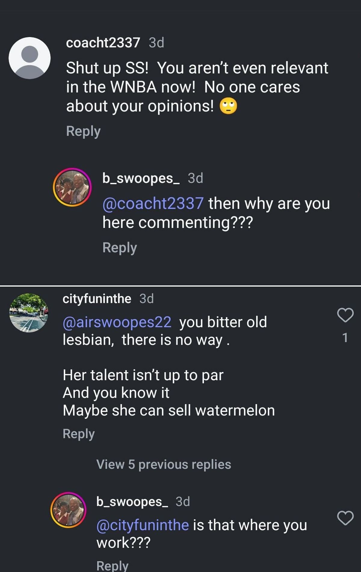 Brandon Swoopes lashes out while replying to hateful comments on Instagram.