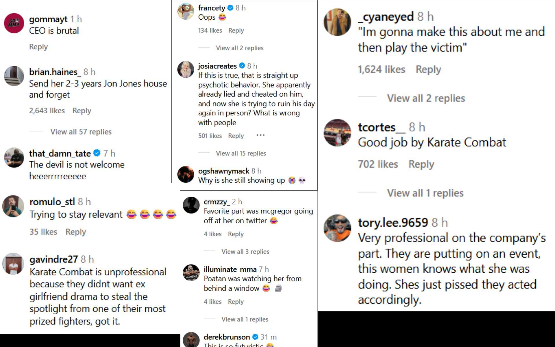MMA world reacts to Alex Pereira&rsquo;s ex being allegedly escorted out of Karate Combat event. [Screenshots courtesy: @fullsend_mma on Instagram]