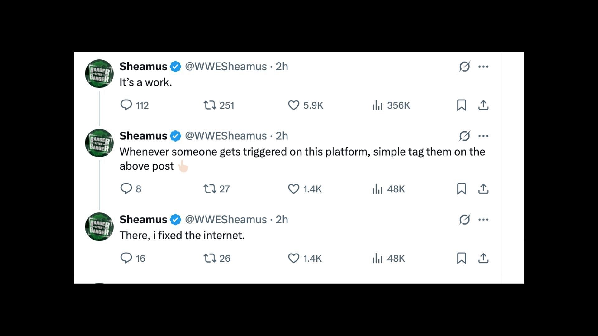 The veteran made an interesting claim following RAW. [Image credit: Sheamus on X]