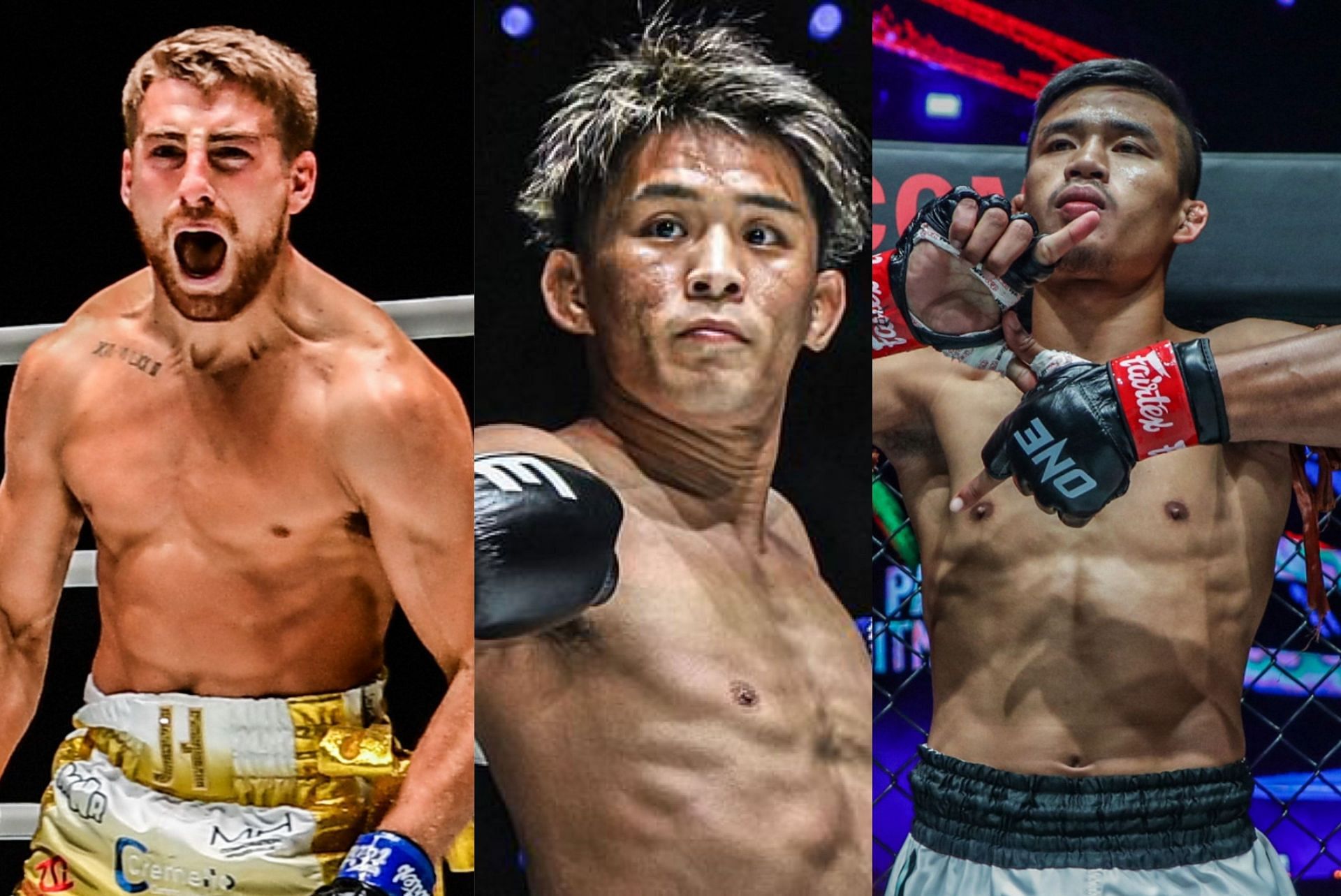 (From left) Jonathan Haggerty, Yuki Yoza, Superlek Kiatmoo9. [Images courtesy from ONE Championship]