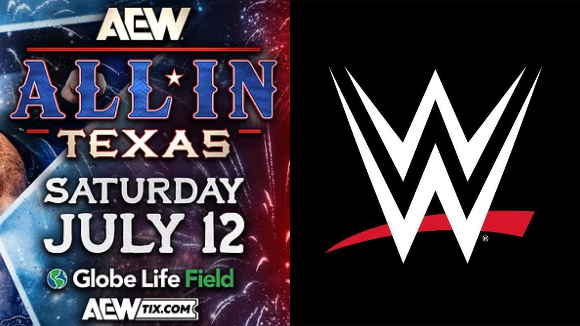 AEW All In logo (left) and WWE logo (right). (Image credits: allelitewrestling.com &amp; WWE Facebook page)