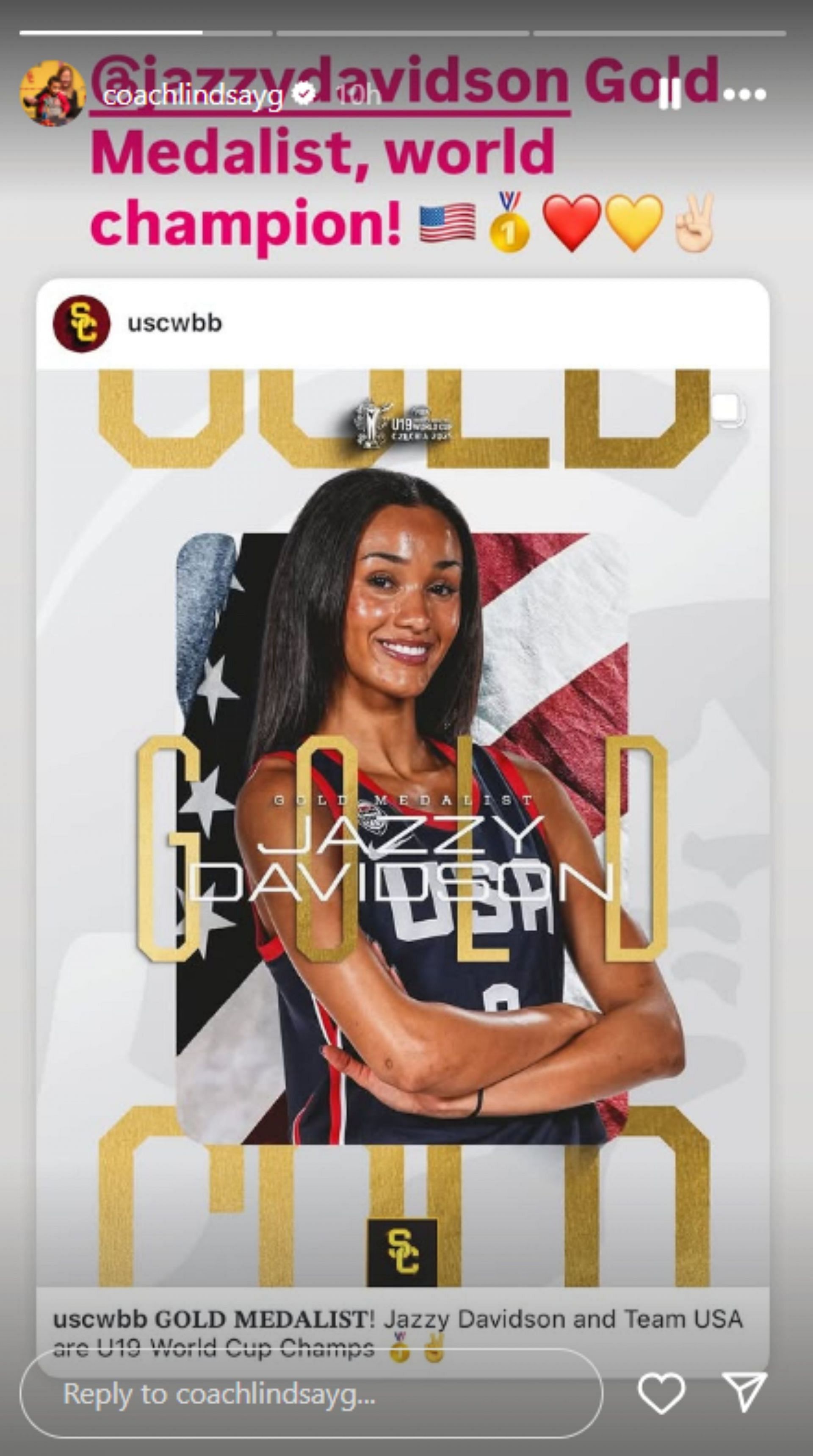 Lindsay Gottlieb hypes up Juju Watkins&#039; future teammate (Image via Instagram @coachlindsayg)