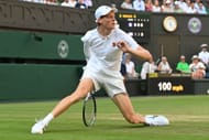 Sinner stretches for a point at the Wimbledon Tennis Championships - Day 12 - Source: Getty
