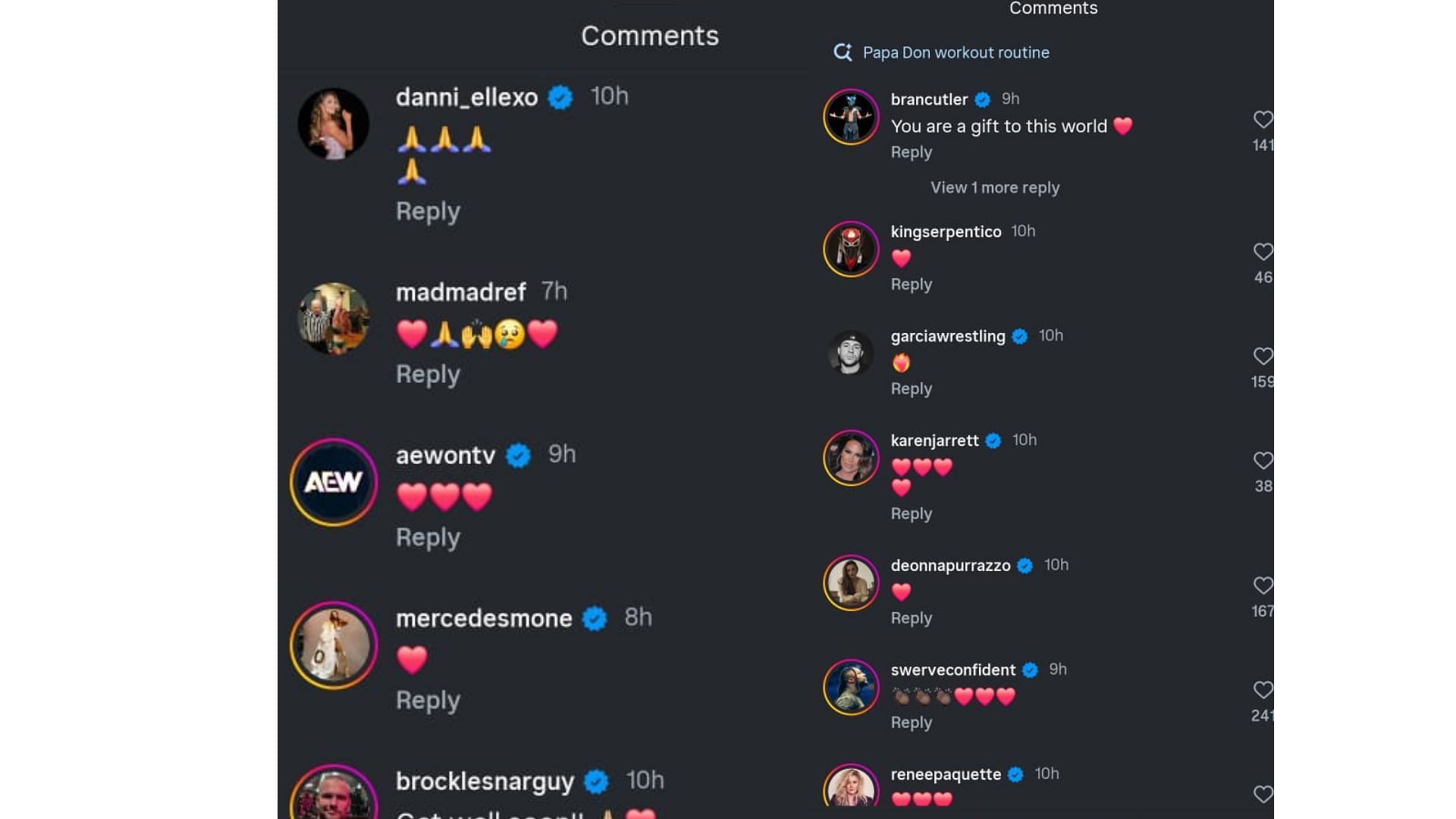 Comments left by Adam Cole&#039;s colleague under his post [Source: star&#039;s Instagram handle]