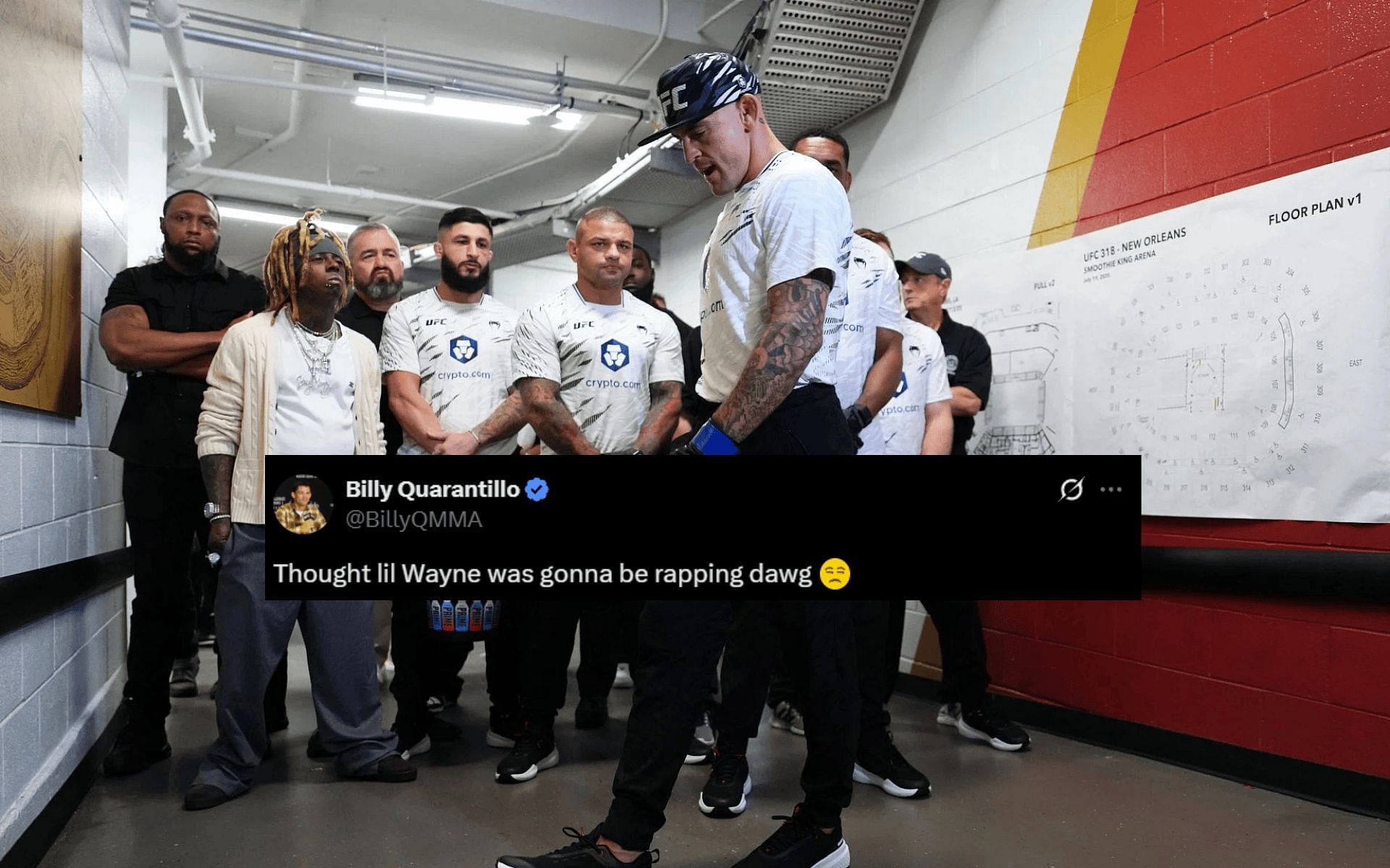 Fans react to Lil Wayne not performing live during Dustin Poirier