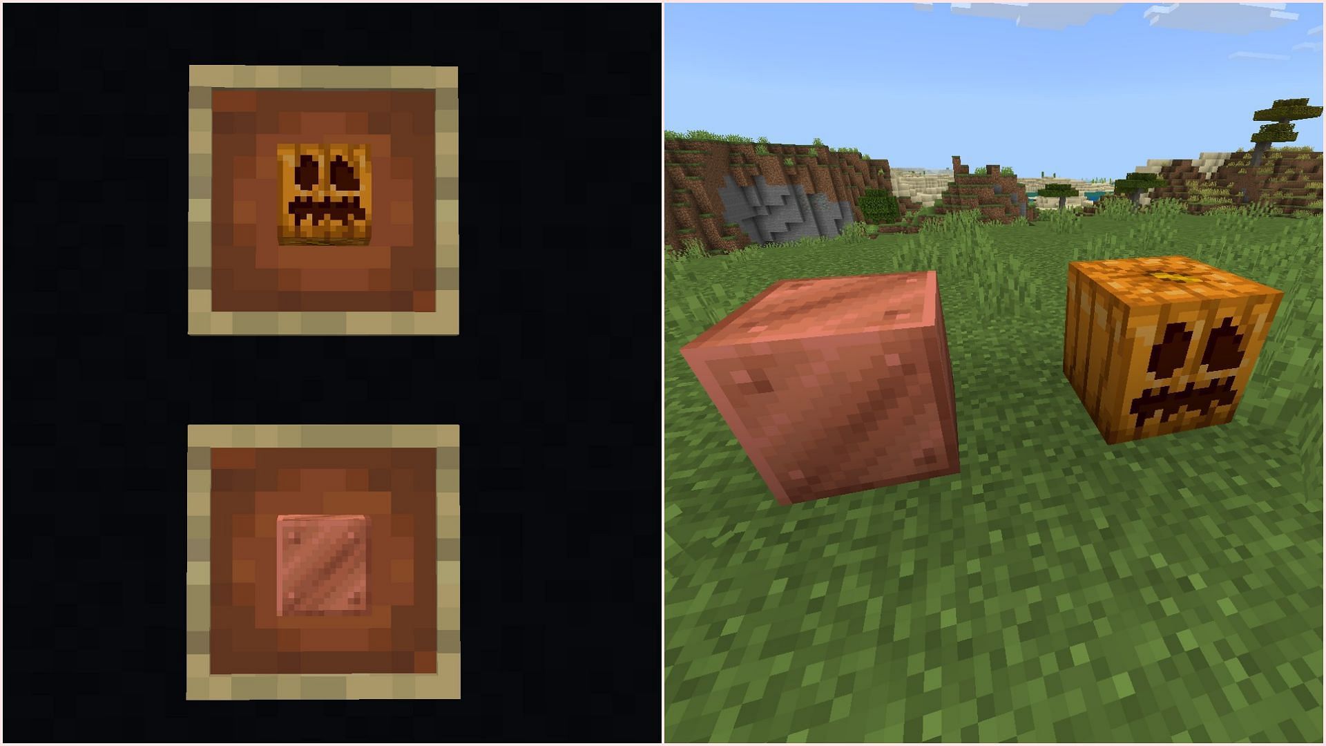 The carved pumpkin must be placed on top of the block of copper (Image via Sportskeeda Gaming || Mojang Studios)