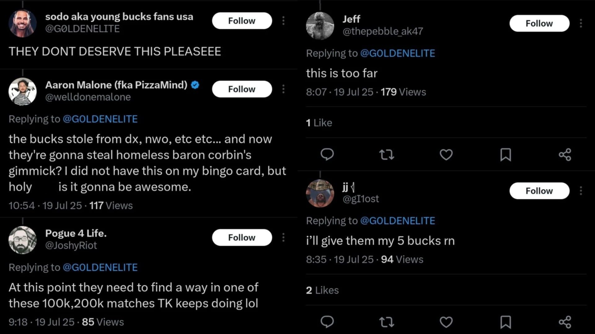 Fans reacted to the Young Bucks&#039; bio change on X [Images via @G0LDENELITE on X]