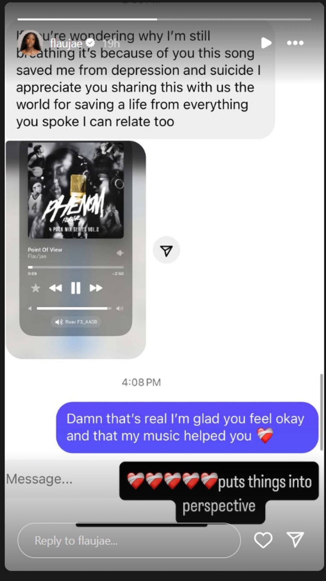 Kia Brooks shares a fan&#039;s message to daughter Flau&#039;jae Johnson on IG story. Image via @kiajbrooks