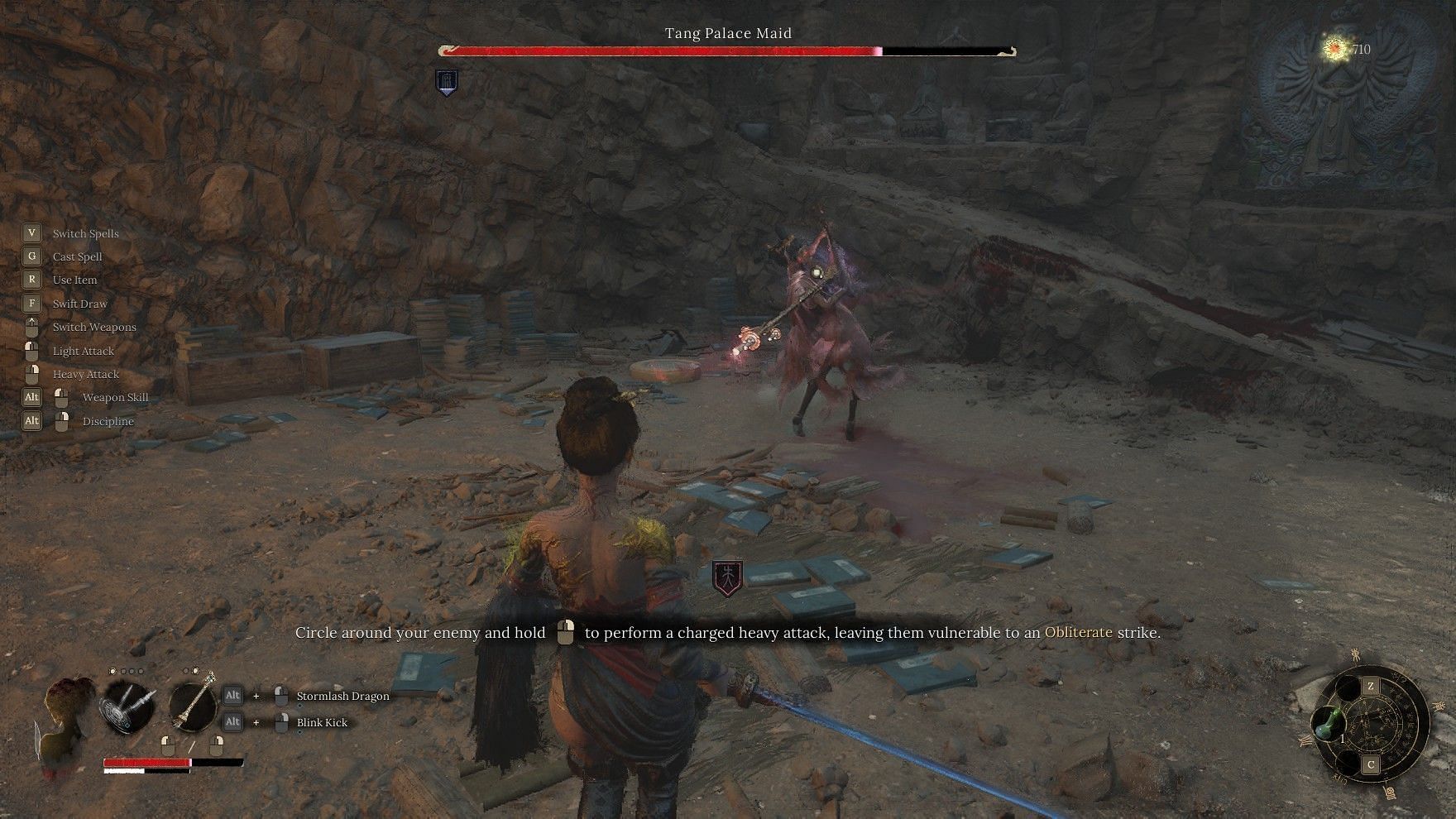 Tang Palace Maid mini-boss in the Buddha Cliffs area (Image via Sportskeeda Gaming || 505 Games)