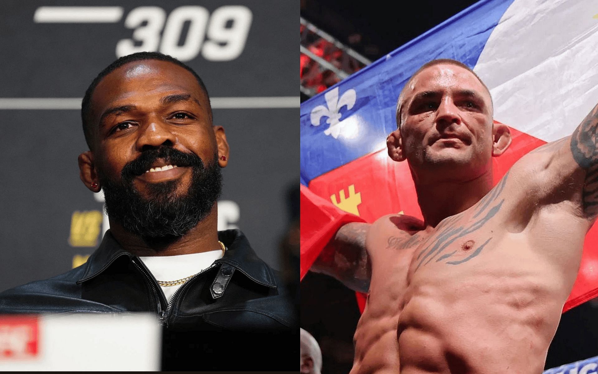 Jon Jones (left) shares thoughts on MMA retirements after Dustin Poirier