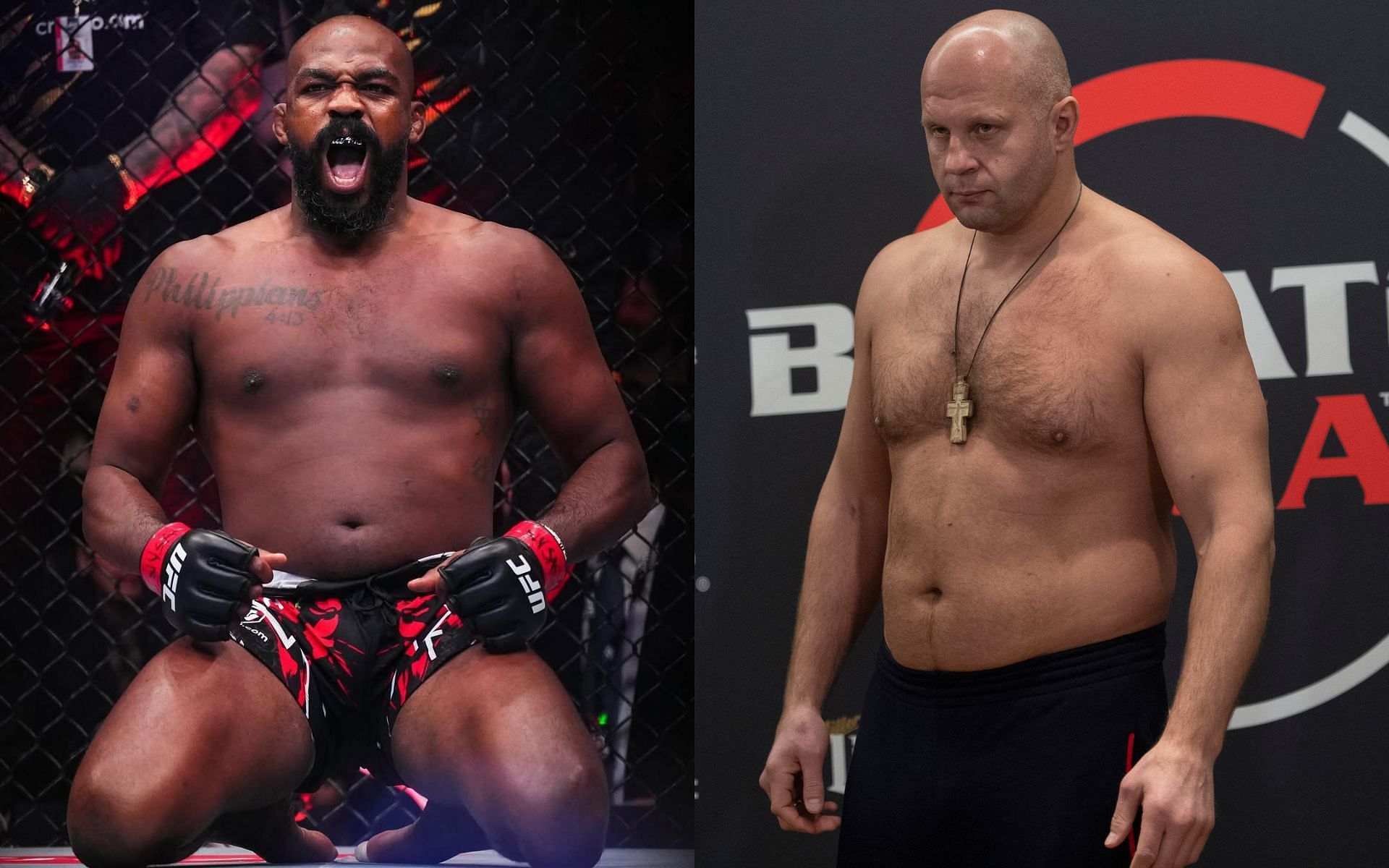 Jon Jones (left) pitched potential fight against Fedor Emelianenko (right). [Images courtesy: @jonnybones on Instagram and Getty Images]