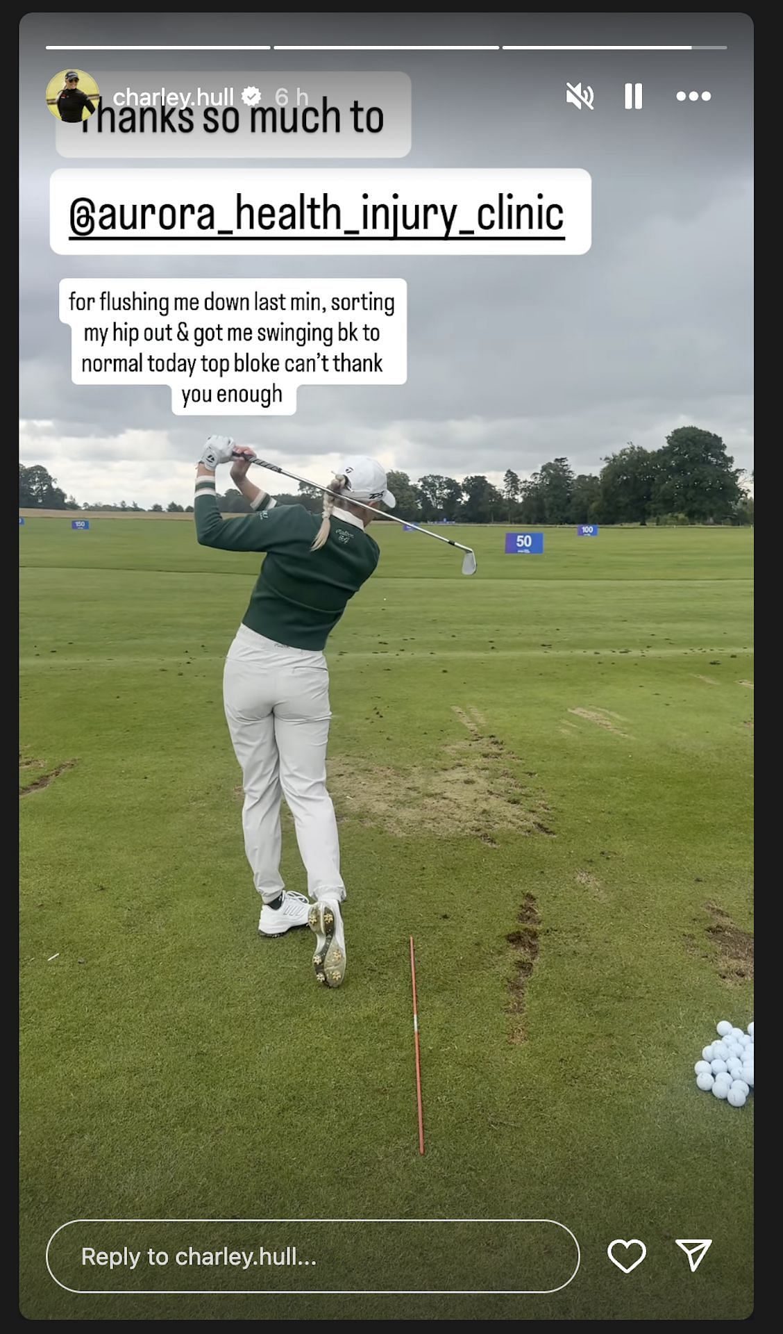 Charley Hull thanks her physiotherapists at the 2025 KPMG Women's Irish Open (Image via Instagram @charley.hull)