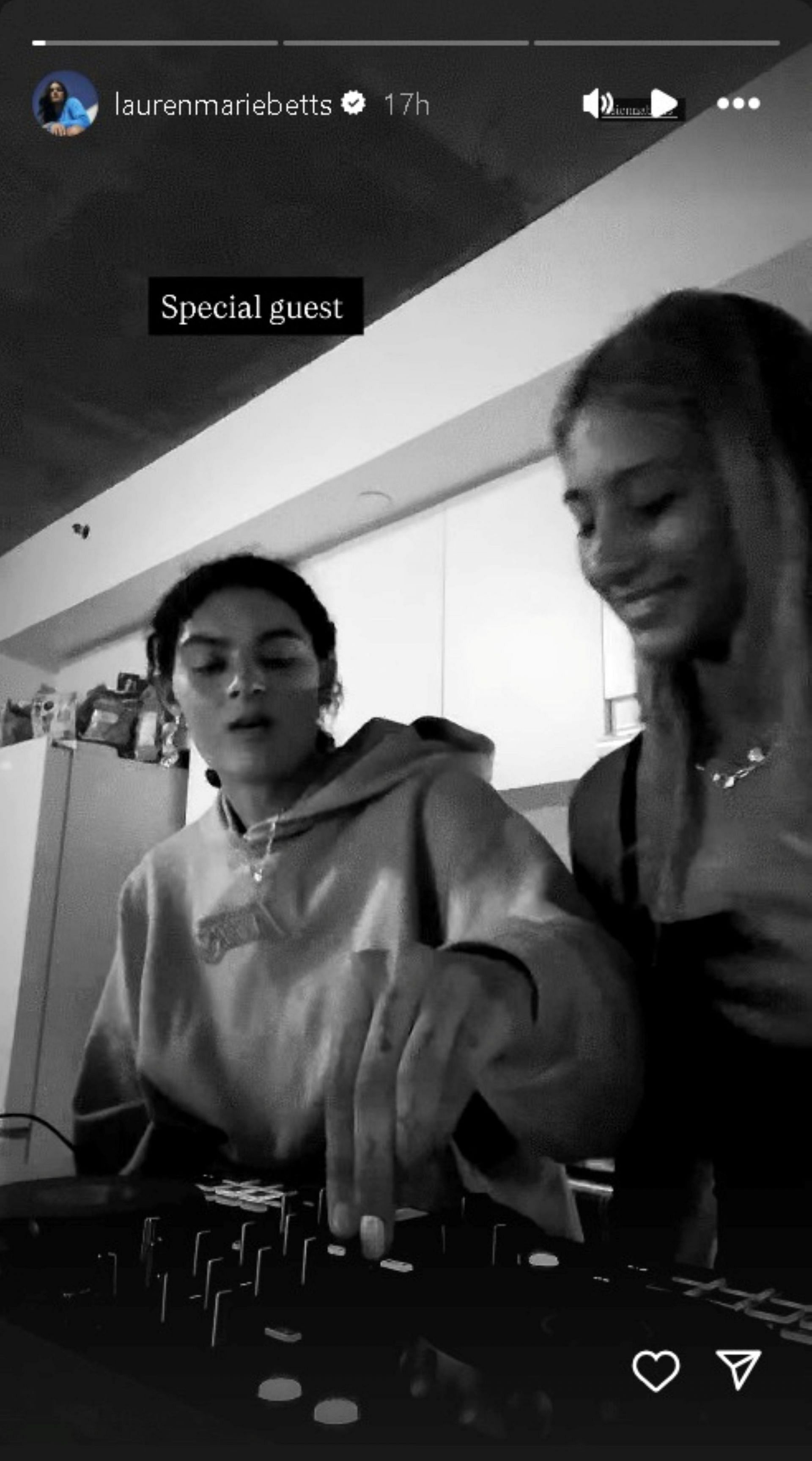 UCLA&#039;s Lauren Betts drops 2-word reaction as she and sister, Sienna Betts showcase their DJ skills (Image via Instagram @laurenmariebetts)