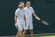 Stefanos Tsitsipas pictured with Goran Ivanisevic at the 2025 Wimbledon Championships | Image Source: Getty