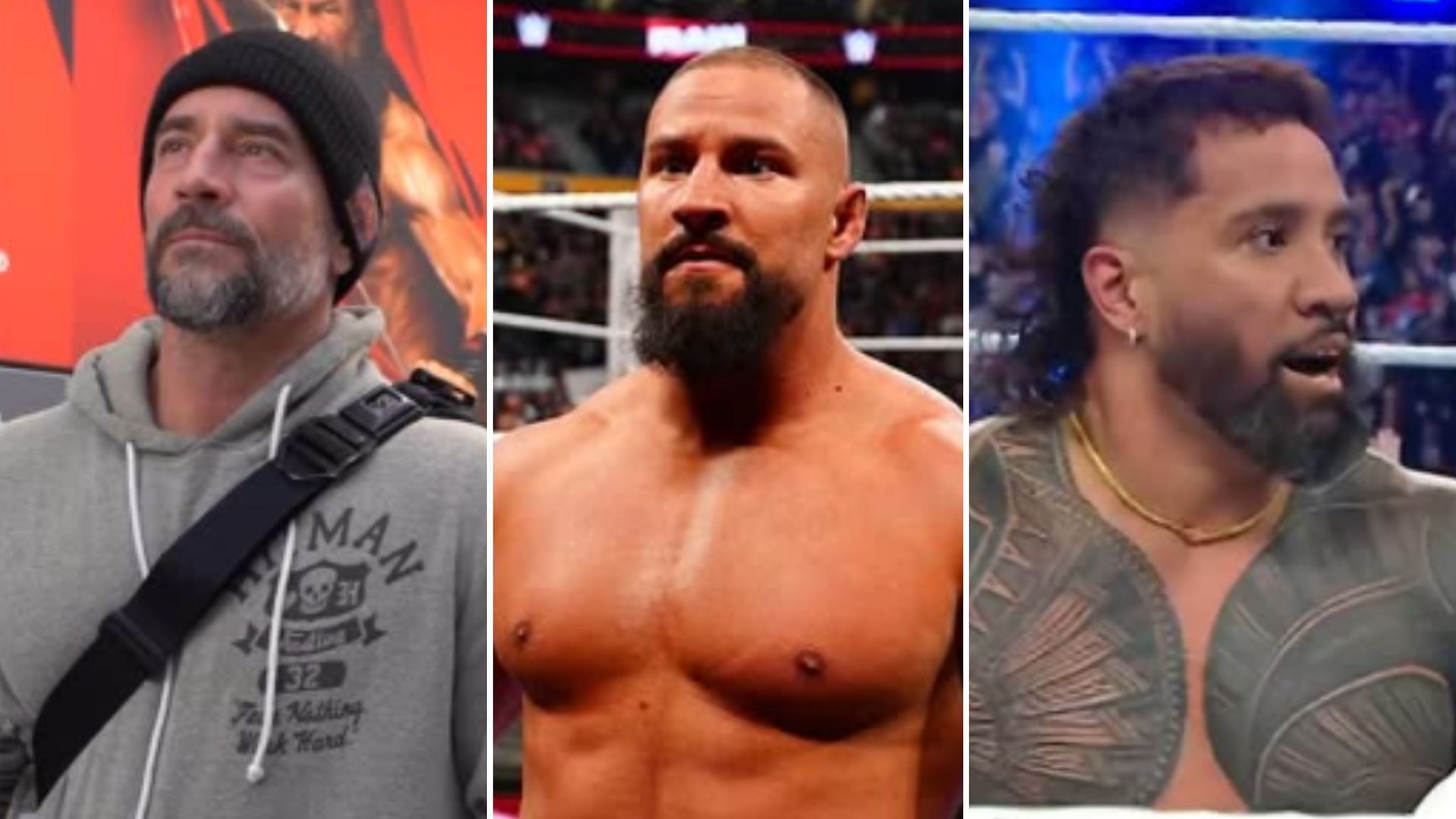 CM Punk (left), Bron Breakker (middle), Jey Uso (right) [Image credits: WWE
