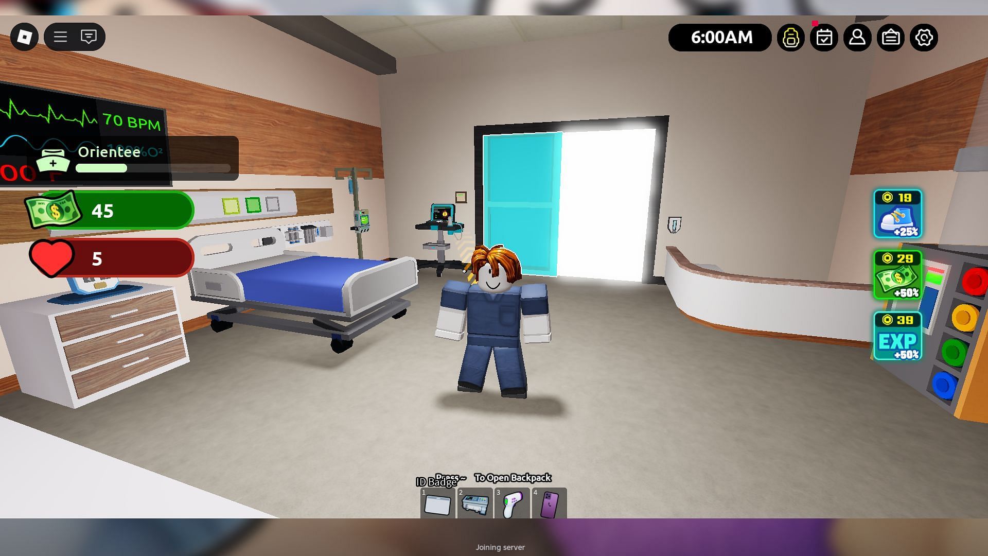 Treat the first patient to exit the first room (Image via Roblox)