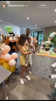 Khloe Kardashian posts an Instagram story showing Tristan Thompson in attendance for their son's birthday party. Credit: Kardashian/IG