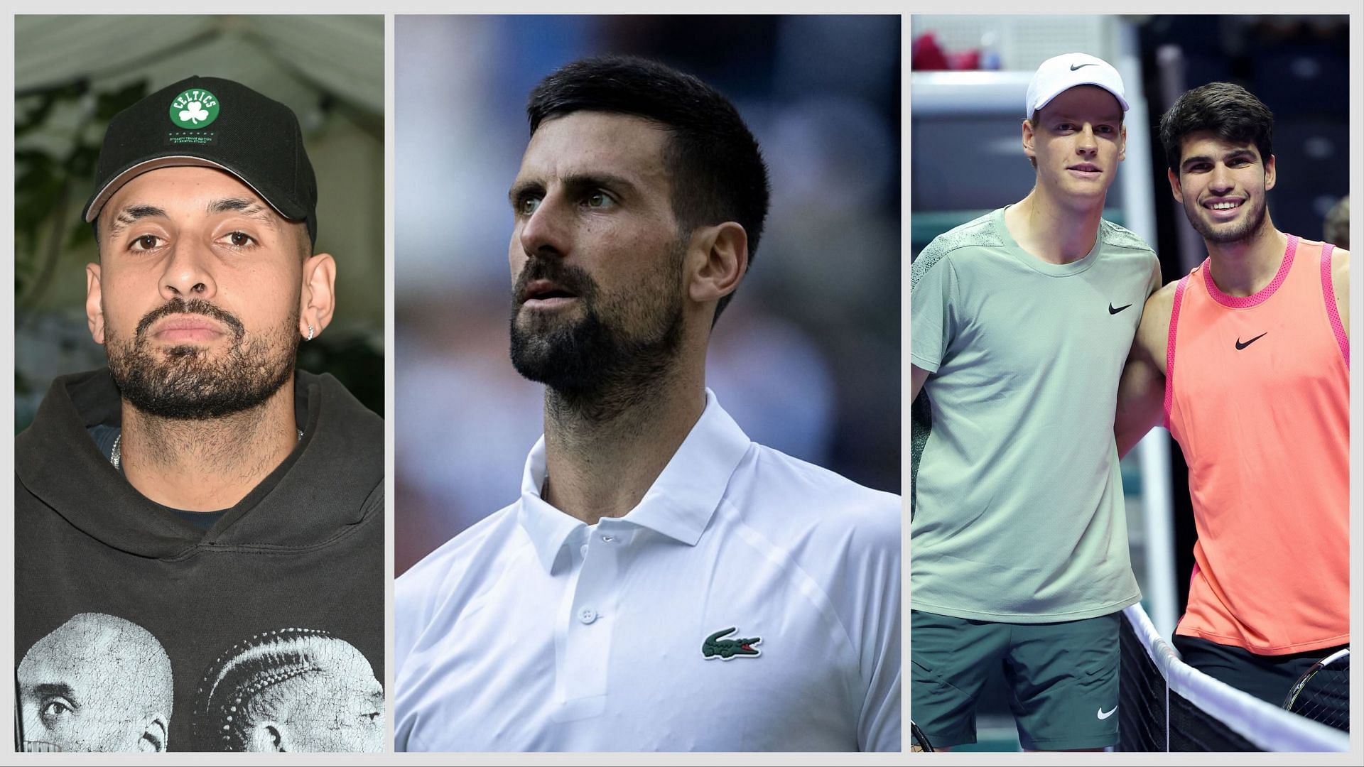 (L-R) Nick Kyrgios, Novak Djokovic, Jannik Sinner and Carlos Alcaraz | Getty