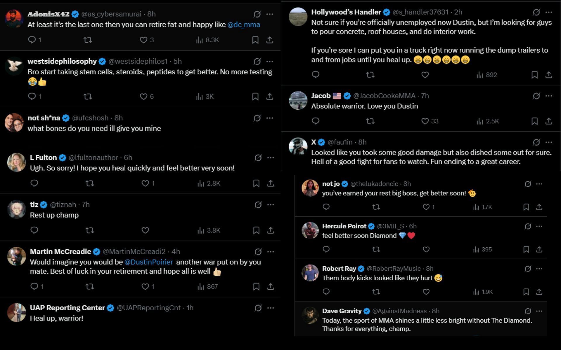 Fans react to Dustin Poirier claiming he&#039;s in pain after UFC 318. [Screenshots courtesy: @DustinPoirier on X]