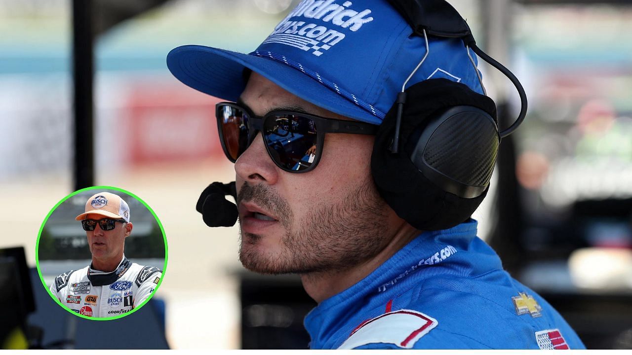 In Picture: Kyle Larson (foreground), Kevin Harvick (circle). Credit: Imagn Images.