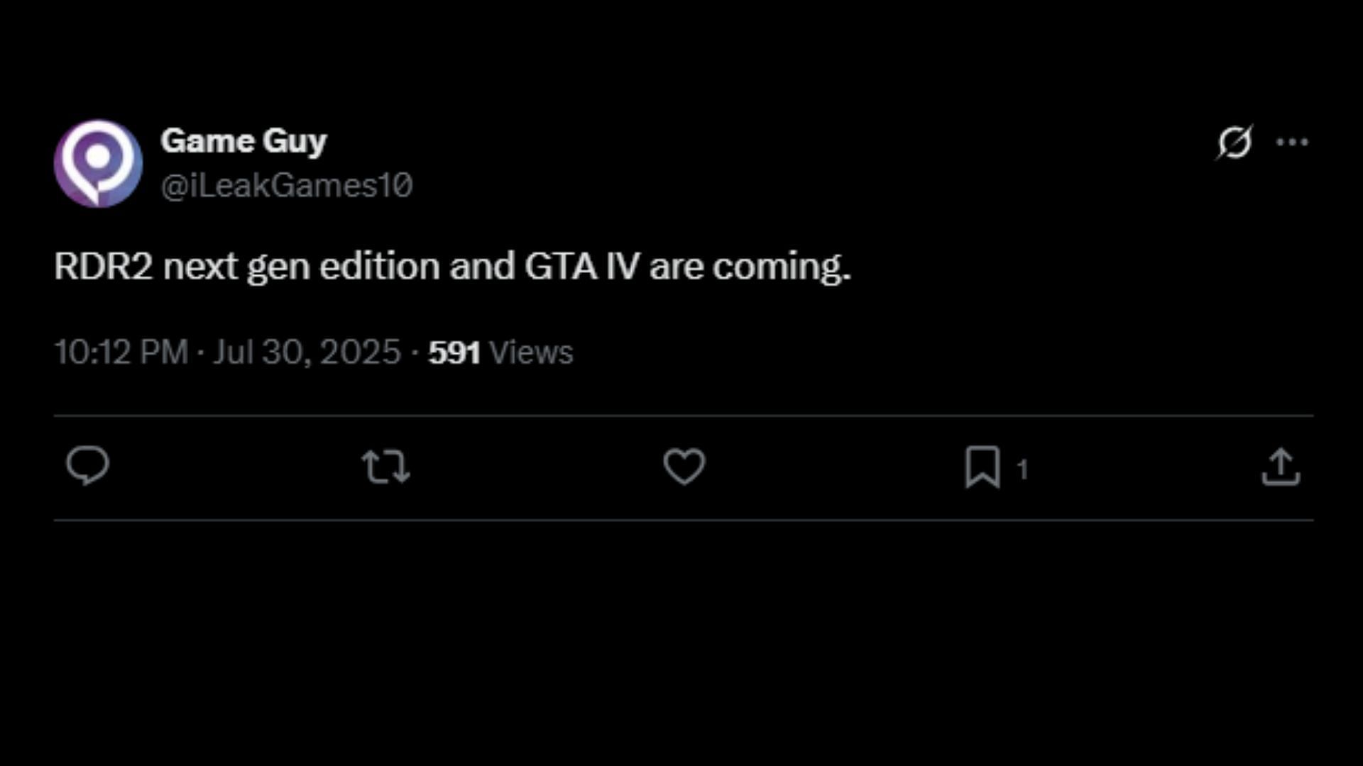Fans believes both Grand Theft Auto 4 and RDR2 ports are on the way (Image via X)