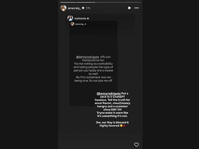 Leah's Instagram story (Image via Instagram/@janacraig_)